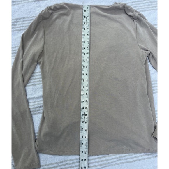 Express Size S Slinky Tan Neutral Crossover Top Ruched Surplice Modal Stretchy - Picture 6 of 12